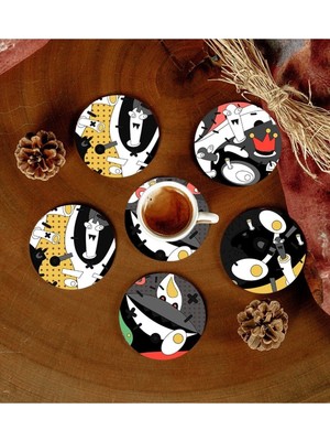 Yazline Global 6 Adet Desenli Mdf Bardak Altlığı