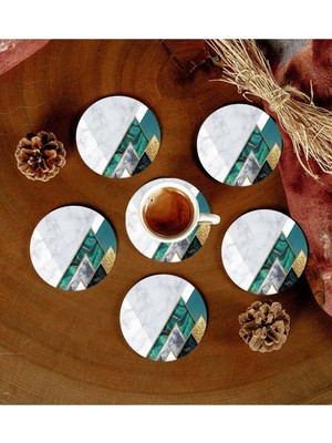 Yazline Global 6 Adet Desenli Mdf Bardak Altlığı