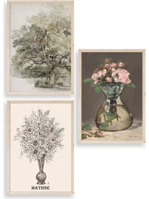 Yazline Global Matisse Üçlü Ahşap Çerçeveli Tablo 50 x 70