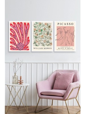 Yazline Global Ünlü Tablolar Üçlü Ahşap Çerçeveli Tablo 50 x 70