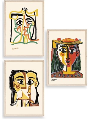Yazline Global Picasso Üçlü Ahşap Çerçeveli Tablo 50 x 70