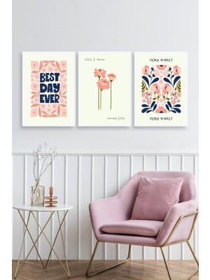 Yazline Global Flower Market Üçlü Ahşap Çerçeveli Tablo 30 x 40