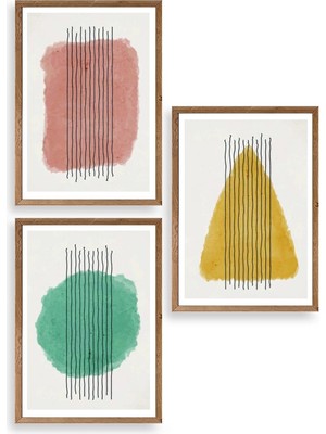 Yazline Global Şekiller Kare Üçgen Üçlü Ahşap Çerçeveli Tablo 23 x 30