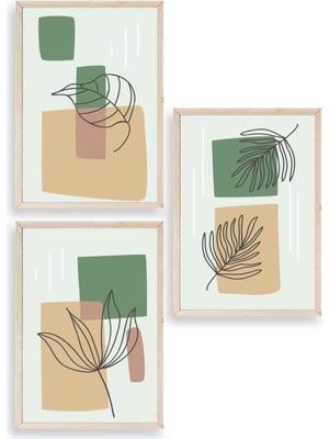 Yazline Global Çiçek Desenli Üçlü Ahşap Çerçeveli Tablo 23 x 30