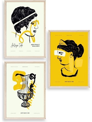 Yazline Global Soyut Üçlü Ahşap Çerçeveli Tablo 50 x 70