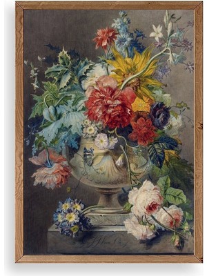 Yazline Global Vazodaki Çiçek Buketi Ahşap Çerçeveli Tablo 30 x 42