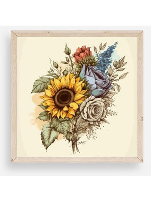 Yazline Global Ayçiçeği Ahşap Çerçeveli Tablo 23 x 23