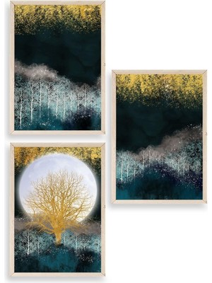 Yazline Global Manzara Üçlü Ahşap Çerçeveli Tablo 50 x 70
