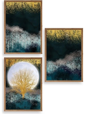 Yazline Global Manzara Üçlü Ahşap Çerçeveli Tablo 50 x 70