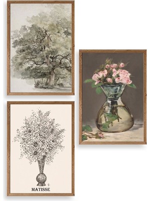 Yazline Global Matisse Üçlü Ahşap Çerçeveli Tablo 23 x 30