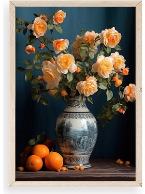 Yazline Global Çiçekli Vazo Ahşap Çerçeveli Tablo 30 x 42