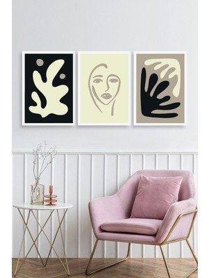 Yazline Global Soyut Üçlü Ahşap Çerçeveli Tablo 50 x 70