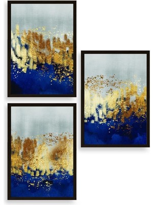 Yazline Global Soyut Üçlü Ahşap Çerçeveli Tablo 40 x 60