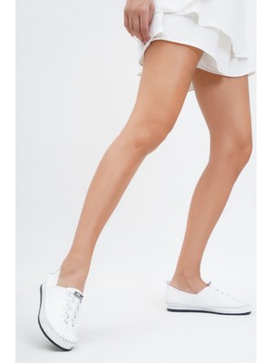 Tarçın Hakiki Deri Beyaz Kadın Deri Babet TRC116-0051