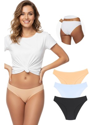 New Lilla 1001 Kadın Beyaz Siyah Ten 3'lü Günlük Slip Külot