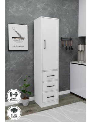 Arnetti Modera Çok Amaçlı Dolap 3 Çekmeceli Kapaklı Modern Saklama Dolabı, Mutfak Banyo Dolabı Beyaz