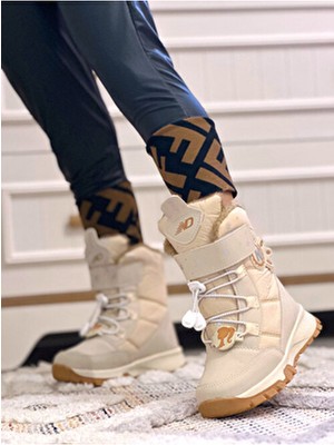 Bej Taba Kız Çocuk Botu Ortopedik Bantlı Düz Topuklu Günlük Kullanım İçin Şık Model