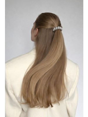 Incili Gümüş Metal Aksesuarlı Lastik Toka