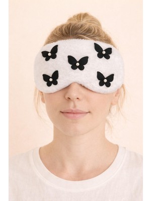 3D Kelebekli Göz Uyku Bandı Beyaz