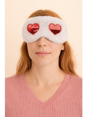 Pullu Kalpli Göz Uyku Bandı Beyaz