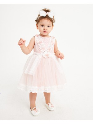 Baby Hola Kız Çocuk Abiye Elbise Balo&özel Gün 6-24 Ay Çiçek ve Inci Detaylı Hediye Saç Bantlı Babyhola