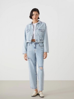 LC Waikiki Lcw Jeans Indigo Boyfriend Yırtık Detaylı Kadın Jean Pantolon