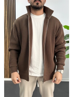 Edwox Erkek Oversize Örgü Hırka Kahverengi EDW433