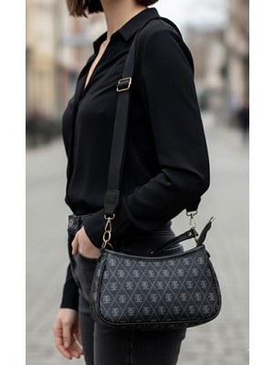 Addy Siyah Logolu Monogram Kadın Omuz ve El Çantası