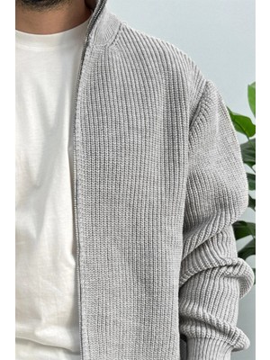 Edwox Erkek Oversize Örgü Hırka Gri EDW433