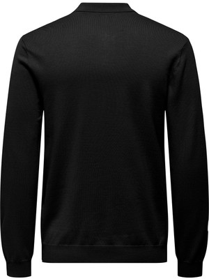 Only & Sons Onswyler Lıfe Reg 14 Half Zıp Polo Knıt Erkek Black Kazak - 22034225