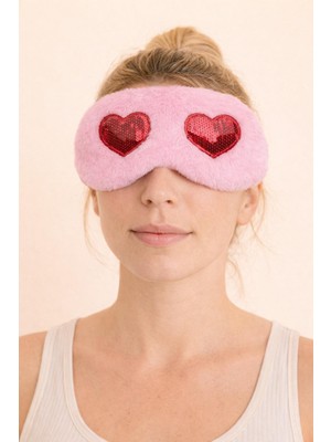 Pullu Kalpli Göz Uyku Bandı Pembe