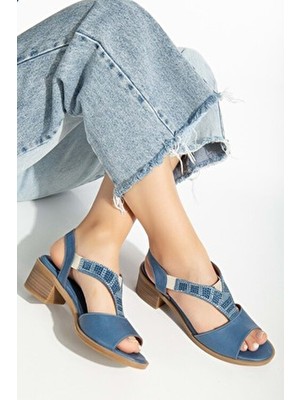 Kadın Analin Shoes 2690 Taşlı Sandalet Hakiki Deri Lastikli Günlük Rahat Kullanım İçin