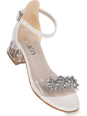 Kiko Kids Yangu Rugan Taşlı Kız Çocuk 3 Cm Şeffaf Topuklu Sandalet Abiye Ayakkabı Bantlı