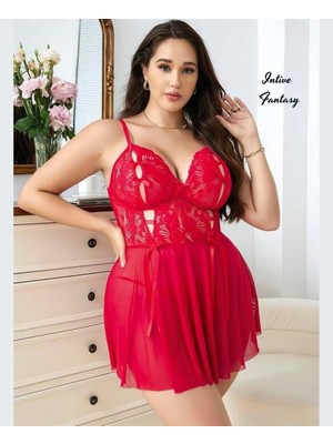 Intive Lingerie Intive Fantasy Kırmızı Göğüs Dekolteli Tülden Mini Büyük Beden Gecelik