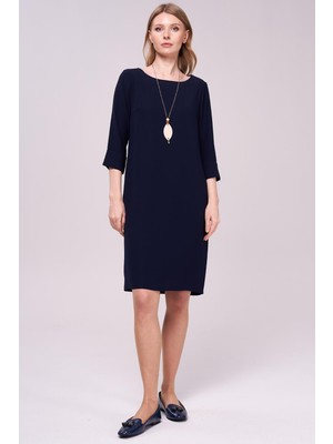 Journey Kayık Yaka-Truvakar Kol,kolyeli Diz Altı Elbise