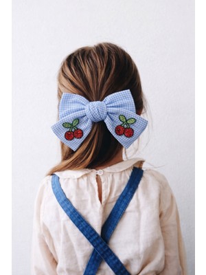 Katia & Bony Kiraz Aksesuarlı Pötikareli Fiyonk Otomat Toka Mavi