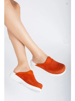 Shoemix Kadın Hakiki Deri Oranj Ortopedik Hemşire,doktor,veteriner,dentist,öğretmen,aşçı,gastro Sabo Terlik