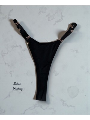 Intive Lingerie Intive Fantasy Yanları Rose Gold V Aksesuarlı Siyah Tasarım Tanga