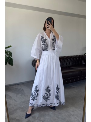 Magarde Begonvil - Kimono Etekli Takım- Beyaz