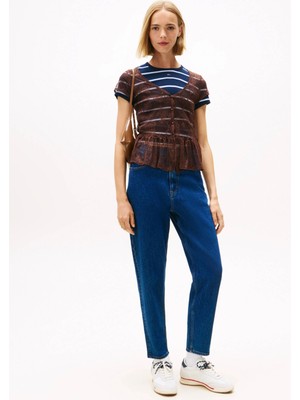Tommy Hilfiger Mom Ultra Yüksek Bel Bileğe Doğru Daralan Kadın Mavi Jeans DW0DW219541BK