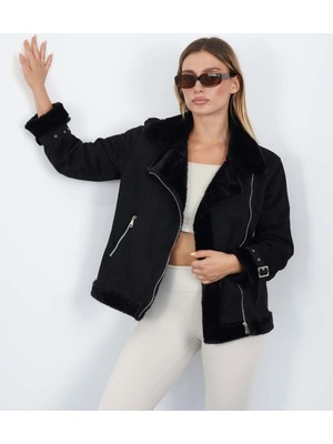Cemo Kürklü Süet Biker Ceket