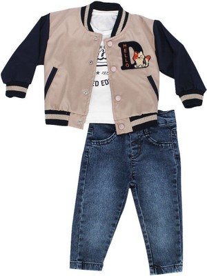 Bebegen Erkek Çocuk Kahve Kolej Ceketli Kot Pantolonlu Lüx 3'lü Takım