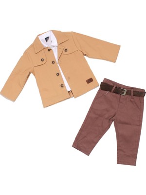 Bebegen Erkek Çocuk Kahve Ceketli Kahve Pantolonlu Lüx 3'lü Takım