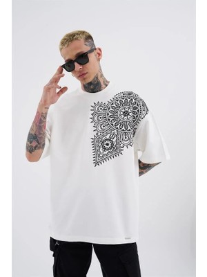 Machinist Erkek Etnic Nakışlı Oversize Tişört Uzay Grisi