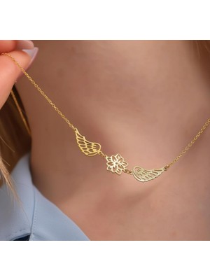 Myz Takı Melek Kanadı ve Çiçek Figürlü 925 Ayar Gümüş Kolye