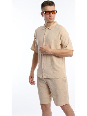 Polo State Erkek Crinkle Kumaş Regular Fit Gömlek Bej