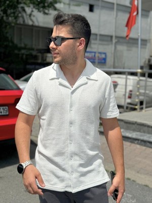 Polo State Regular Fit Örme Kumaş Erkek Gömlek Beyaz