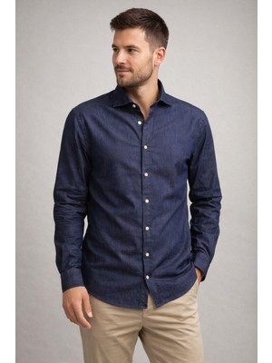 Polo State Erkek Slim Fit Lacivert Kolay Ütülenebilir Pamuklu Gömlek