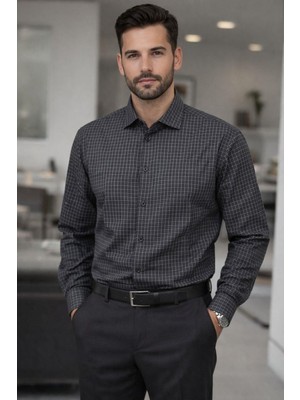 Polo State Erkek Slim Fit Klasik Kareli Kahverengi Gömlek