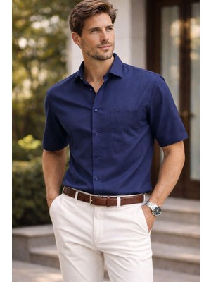 Polo State Erkek Pamuklu Lacivert Kısa Kollu Regular Fit Gömlek